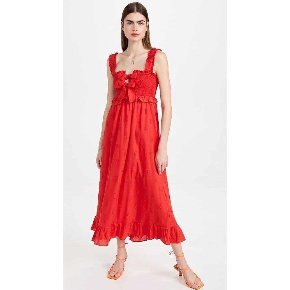 Farm Rio 3D Red Pineapple Maxi Dress L Large NWT